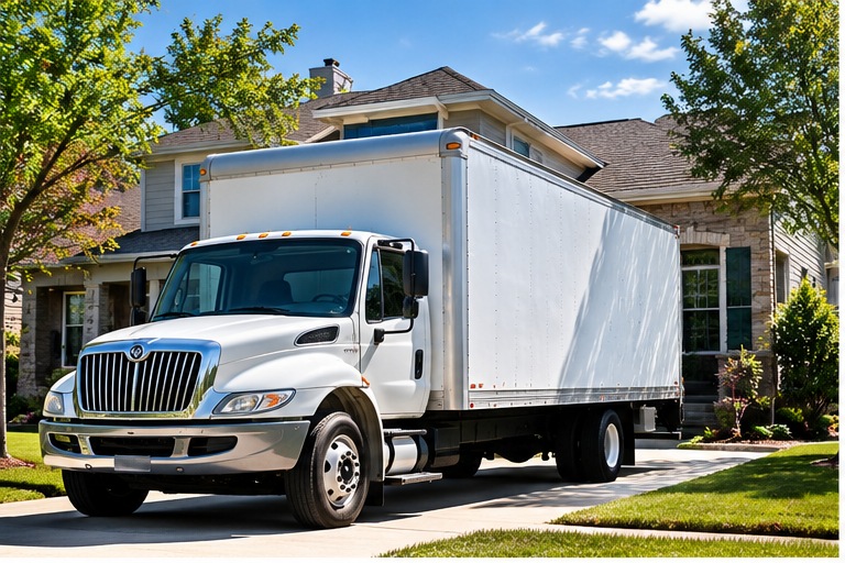 Moving truck loading at a home